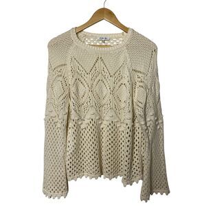 Another Love Women's Sweater M Cream Open Knit Pullover 100% Cotton Boho Crochet